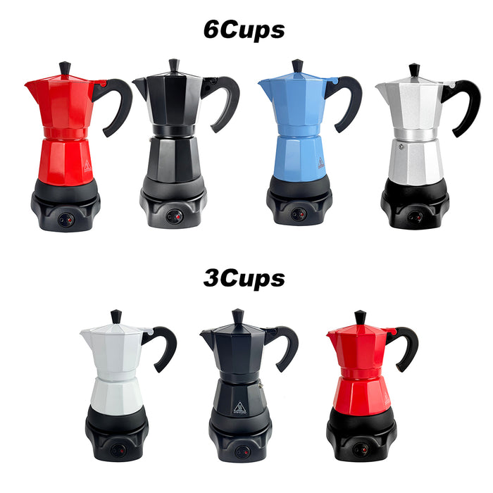 Electric Aluminium Moka Coffee Maker Espresso Italian Classic auto power off Home 3/6Cups
