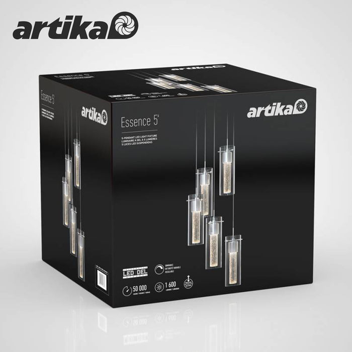 Artika Champagne Glow 5 Cylinder LED Pendant Light Fixture Adjustable Cables Pendant LED