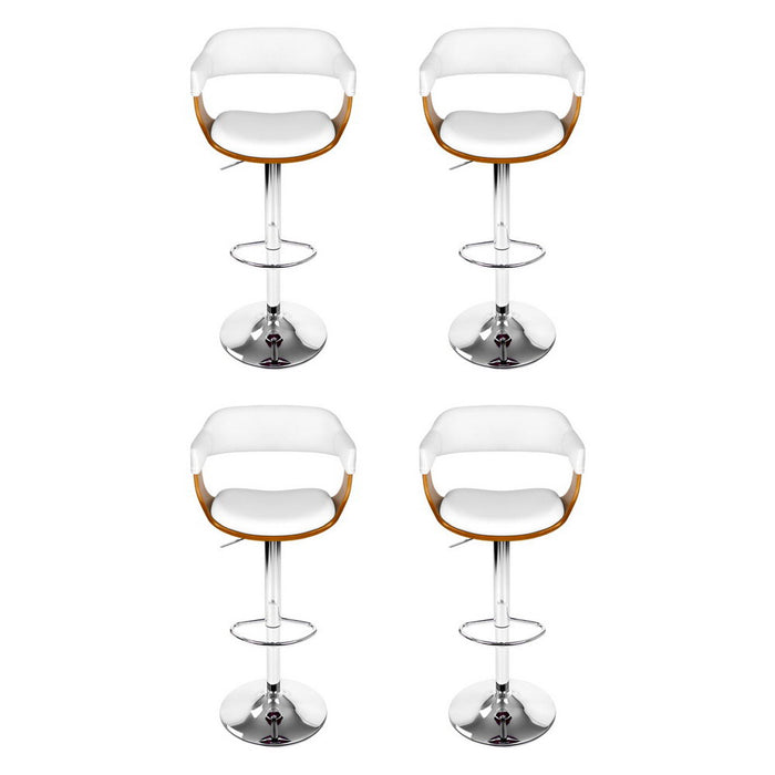 4x Artiss Bar Stools Gas Lift Leather with Armrest White