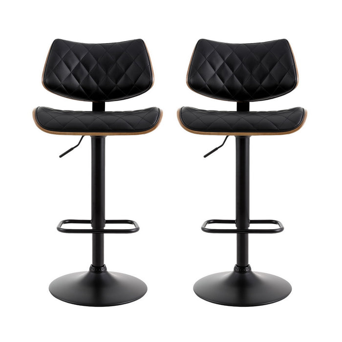 Artiss 2x Bar Stools Kitchen Dining Chairs Gas Lift Stool Wooden Leather Black