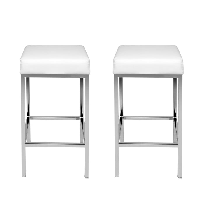 Artiss 2x Bar Stools Leather Padded Metal White
