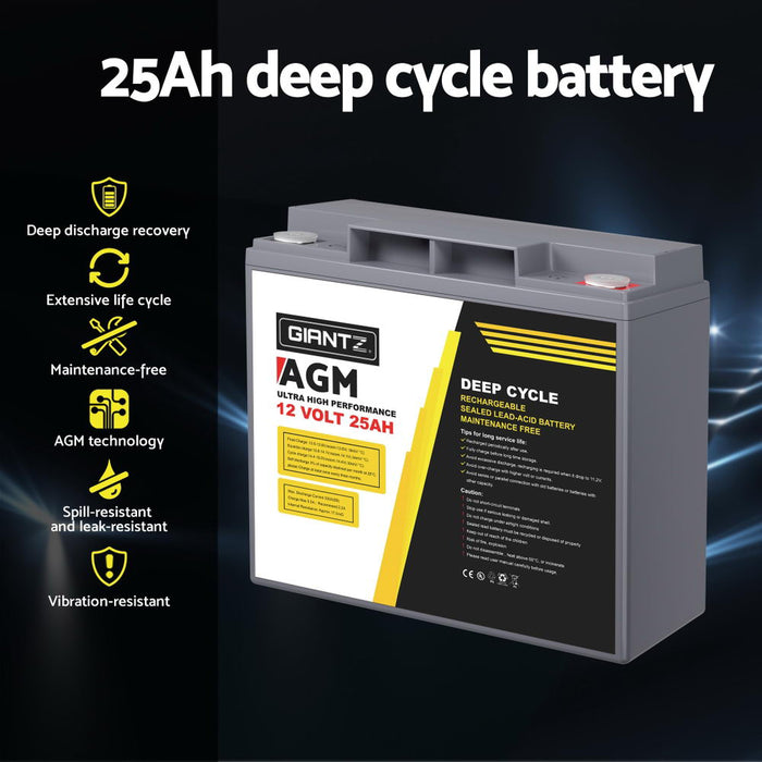 Giantz AGM Deep Cycle Battery 12V 25Ah Box Portable Solar Caravan Camping