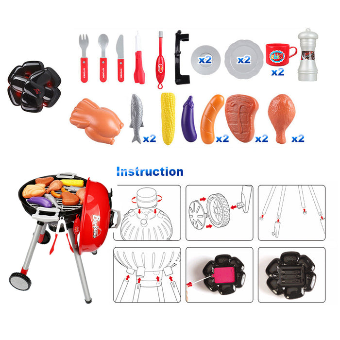Kids BBQ Pretend Play Cooking Set Sausages Utensils Barbecue Grill Toy Cooker Trade Me