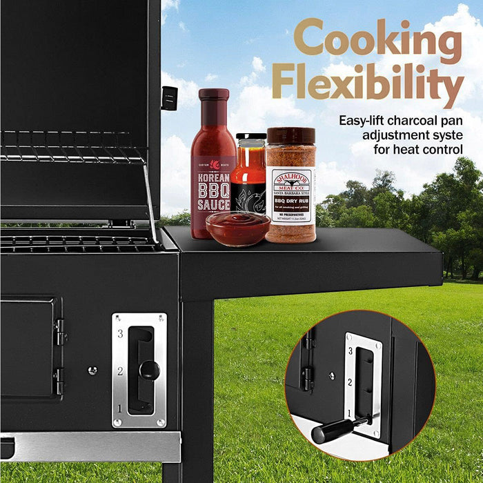 Portable Charcoal Grill BBQ with Wheels - Steel Outdoor Cooking Trolley, Outdoor Barbecue Set with Charcoa Pan Adjustment System, Compact Picnic/Patio/Backyard Grill&nbsp;