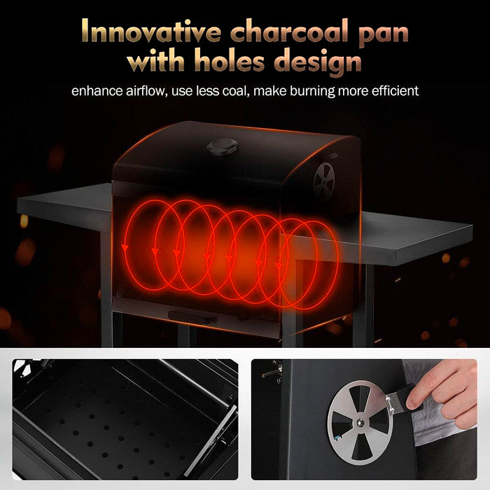 Portable Charcoal Grill BBQ with Wheels - Steel Outdoor Cooking Trolley, Outdoor Barbecue Set with Charcoa Pan Adjustment System, Compact Picnic/Patio/Backyard Grill&nbsp;