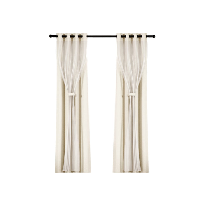 Artiss 2X 132x160cm Blockout Sheer Curtains Beige