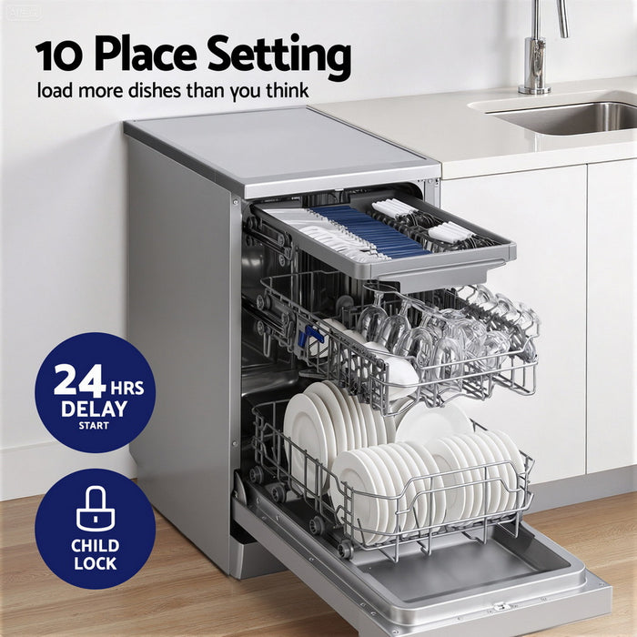 Devanti 10 Place Settings Freestanding Dishwasher Silver