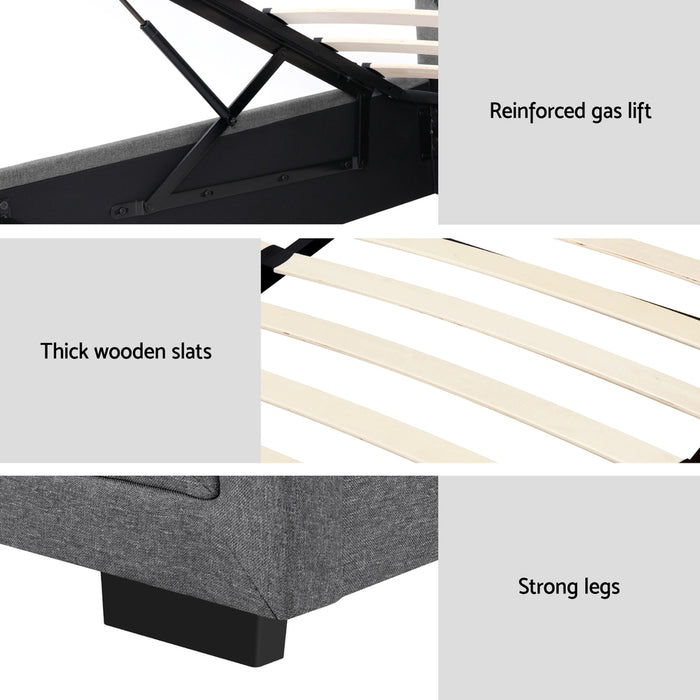 Artiss Bed Frame King Single Size Gas Lift Storage Mattress Base Wooden Grey