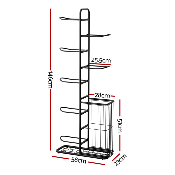 Everfit Ball Storage Rack Sports Equipment Organizer 7-Tier with Basket for Garage Gym Black