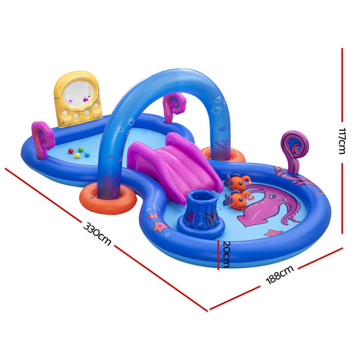 Bestway Kids Inflatable Play Splash Pool with Slide Ball Tossing Toys Coral Basket