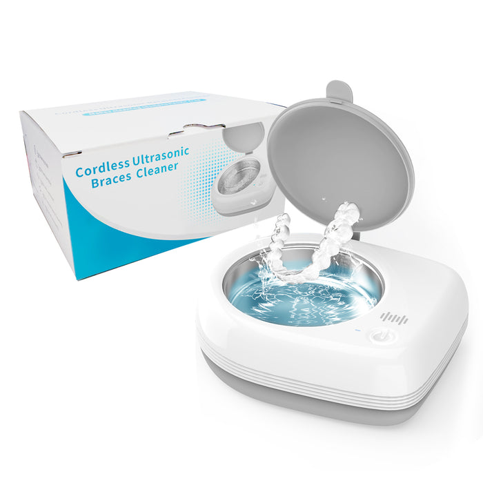 Cordless Ultrasonic Retainer Cleaner for Travel, 50kHz Ultra-Thin Dental Cleaner For Aligner, Braces, Night Guard, Jewelry with Cleaning Tablets (Arctic White)