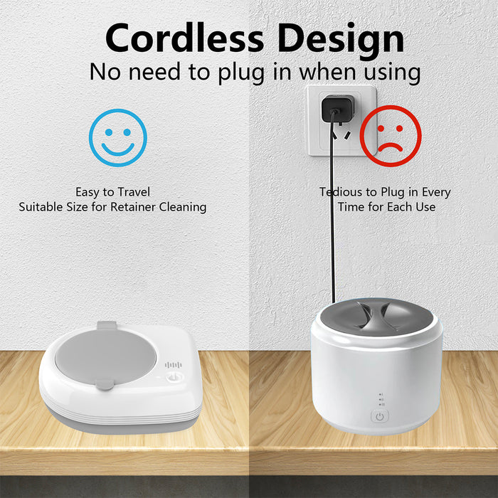 Cordless Ultrasonic Retainer Cleaner for Travel, 50kHz Ultra-Thin Dental Cleaner For Aligner, Braces, Night Guard, Jewelry with Cleaning Tablets (Arctic White)