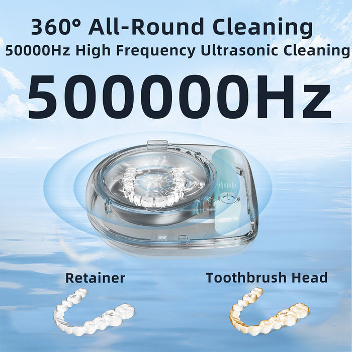 Cordless Ultrasonic Retainer Cleaner for Travel, 50kHz Ultra-Thin Dental Cleaner For Aligner, Braces, Night Guard, Jewelry with Cleaning Tablets (Arctic White)
