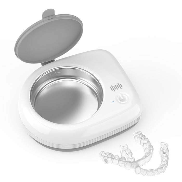 Cordless Ultrasonic Retainer Cleaner for Travel, 50kHz Ultra-Thin Dental Cleaner For Aligner, Braces, Night Guard, Jewelry with Cleaning Tablets (Arctic White)