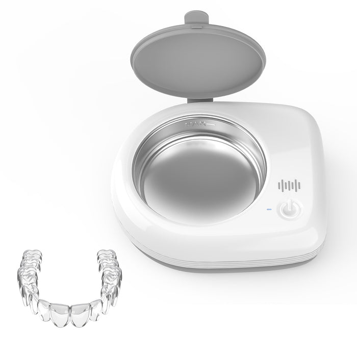 Cordless Ultrasonic Retainer Cleaner for Travel, 50kHz Ultra-Thin Dental Cleaner For Aligner, Braces, Night Guard, Jewelry with Cleaning Tablets (Arctic White)