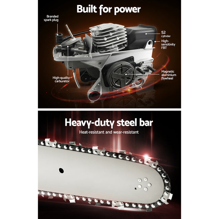 Giantz Chainsaw Petrol 92CC 24" Bar Commercial E-Start Pruning Chain Saw