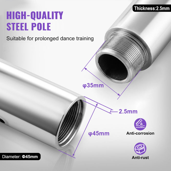 Chrome 28cm Dancing Pole Extension High Quality Diameter 45mm Portable AU STOCK