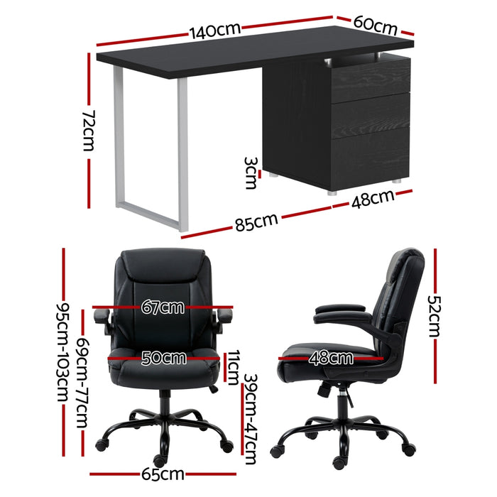 Artiss Computer Desk Executive Office Chairs Sets Black