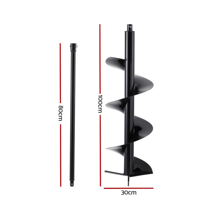 Giantz Post Hole Digger Auger Drill Bit 300mm with 80cm Extension Shaft Black