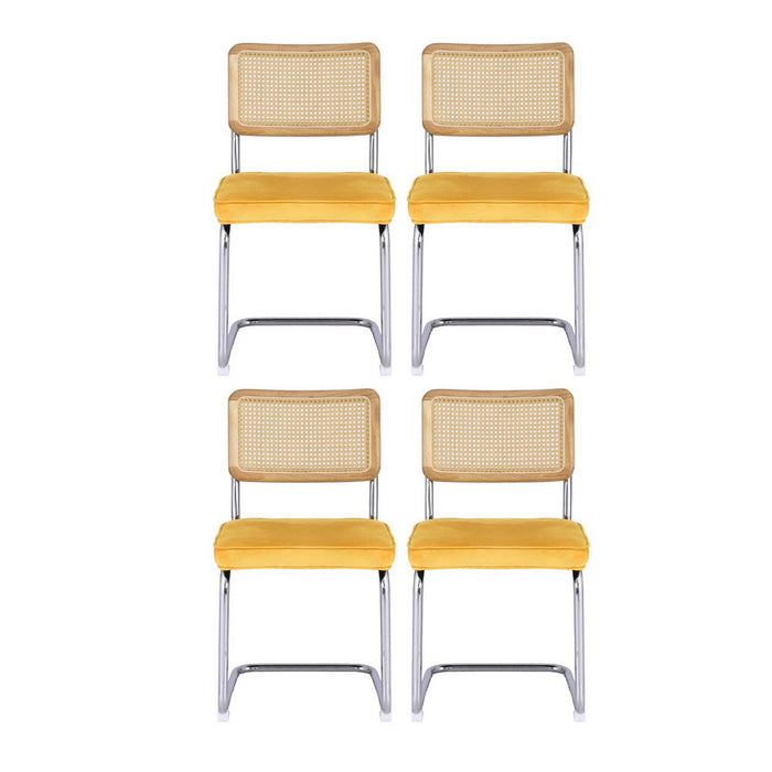 Artiss Dining Chairs Set of 4 Velvet Rattan Cantilever Yellow
