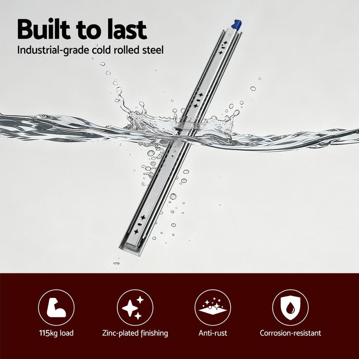 Giantz 2x Drawer Slides Heavy Duty Full Extension Locking 600-1200mm Length