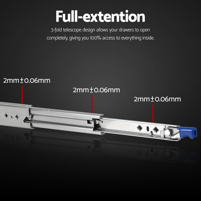Giantz 2x Drawer Slides Heavy Duty Full Extension Locking 600-1200mm Length