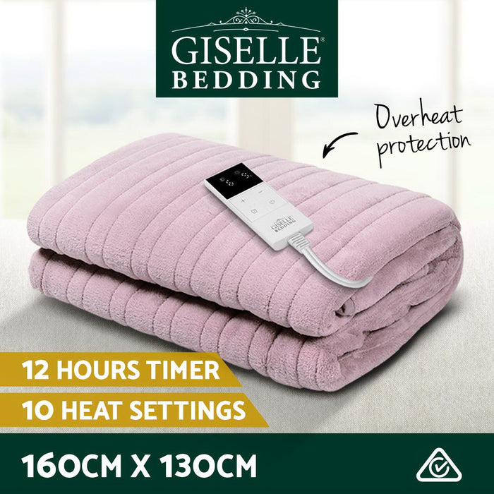 Giselle Electric Throw Rug Heated Blanket Fleece Pink