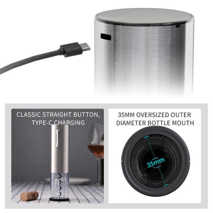 Electric Wine Opener Set 4-in-1, USB-C Rechargeable Corkscrew Bottle Opener, Wine Aerator with Foil Cutter, Stainless Steel Vacuum Wine Saver for Home Gift Set
