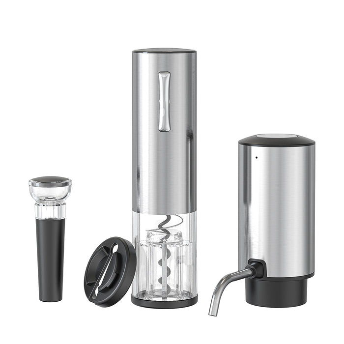 Electric Wine Opener Set 4-in-1, USB-C Rechargeable Corkscrew Bottle Opener, Wine Aerator with Foil Cutter, Stainless Steel Vacuum Wine Saver for Home Gift Set