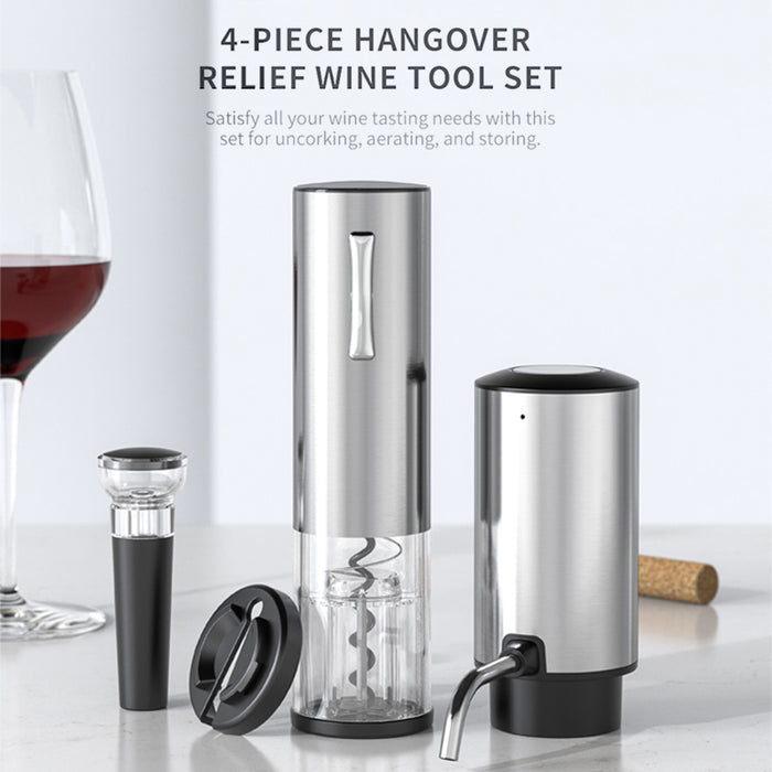 Electric Wine Opener Set 4-in-1, USB-C Rechargeable Corkscrew Bottle Opener, Wine Aerator with Foil Cutter, Stainless Steel Vacuum Wine Saver for Home Gift Set