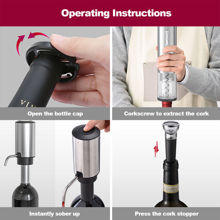 Electric Wine Opener Set 4-in-1, USB-C Rechargeable Corkscrew Bottle Opener, Wine Aerator with Foil Cutter, Stainless Steel Vacuum Wine Saver for Home Gift Set