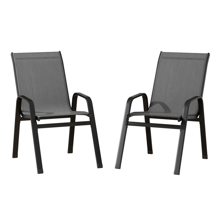 Gardeon 2PC Outdoor Dining Chairs Stackable Lounge Chair Patio Furniture Grey