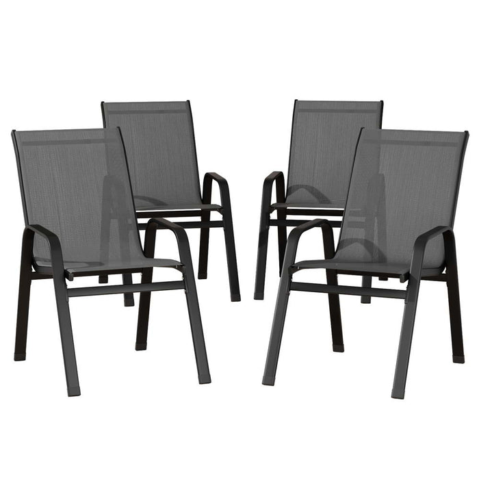 Gardeon 4PC Outdoor Dining Chairs Stackable Lounge Chair Patio Furniture Grey