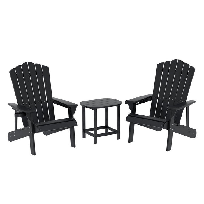 Gardeon Outdoor Table and Chairs HDPE Adirondack Beach Chair Sun Lounge Patio Furniture Garden Black