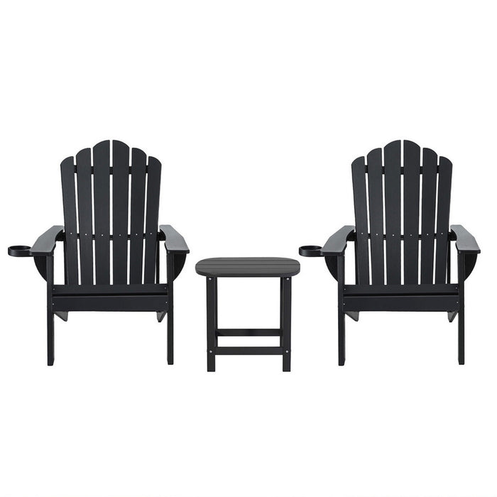 Gardeon Outdoor Table and Chairs HDPE Adirondack Beach Chair Sun Lounge Patio Furniture Garden Black