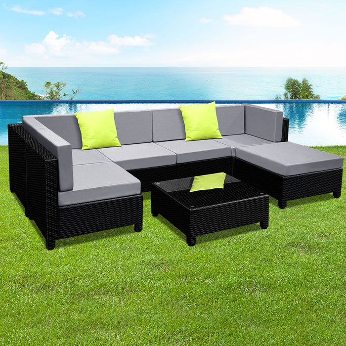 Gardeon 7-Piece Outdoor Sofa Set Wicker Couch Lounge Setting Seat Cover