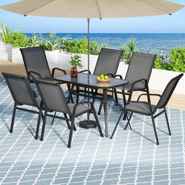 Gardeon 7PC Outdoor Dining Set Table and Chairs Patio Furniture Garden Bistro Set Grey