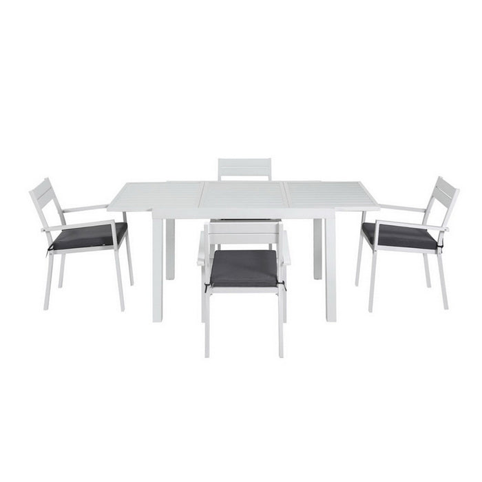 Gardeon Outdoor Dining Set 5 Piece Aluminum Extendable Table Setting White