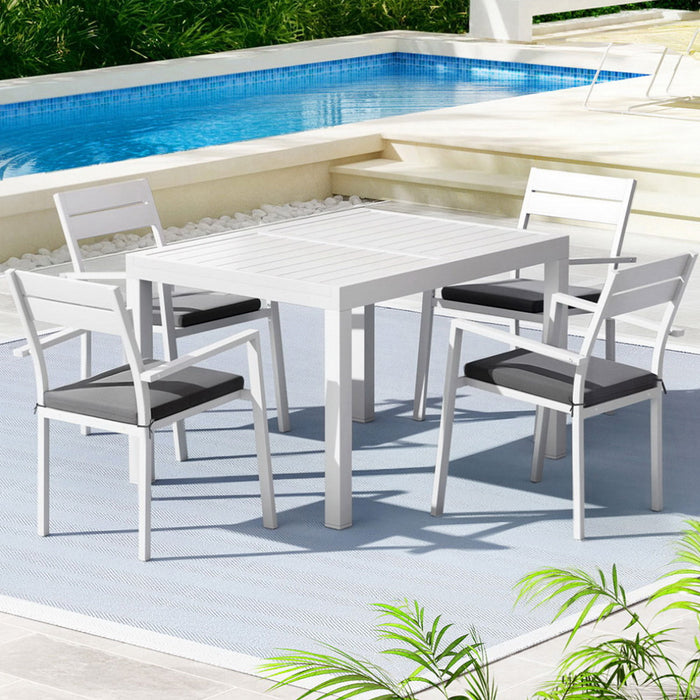 Gardeon Outdoor Dining Set 5 Piece Aluminum Extendable Table Setting White