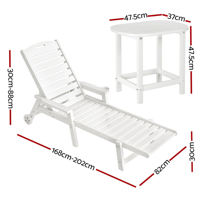 Gardeon Sun Lounge Lounger Beach Chair HDPE Patio Outdoor Furniture with Wheels White