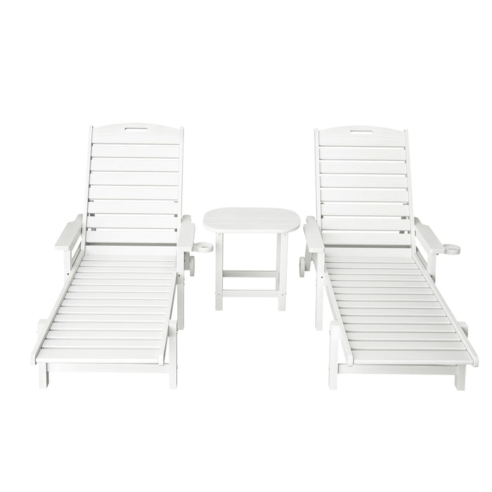 Gardeon Sun Lounge Lounger Beach Chair HDPE Patio Outdoor Furniture with Wheels White