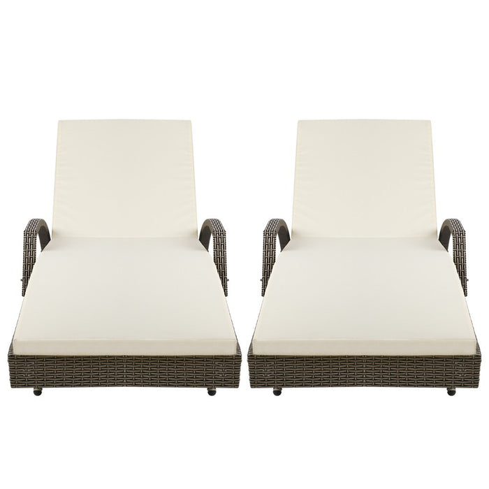 Gardeon 2PC Sun Lounge Wicker Lounger Outdoor Furniture Beach Chair Adjustable Cushion Grey&Beige