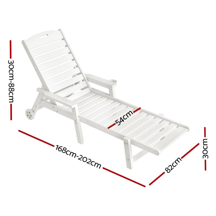 Gardeon Sun Lounge Lounger Beach Chair HDPE Patio Outdoor Furniture with Wheels White