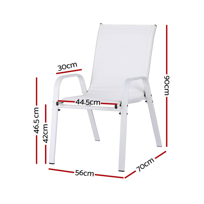 Gardeon 2PC Outdoor Dining Chairs Stackable Lounge Chair Patio Furniture White