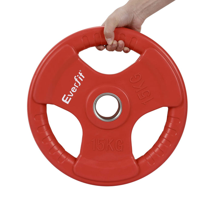 Everfit Weight Plates Olympic 15kg Dumbbell Barbell Plate Weight Lifting Home Gym Red