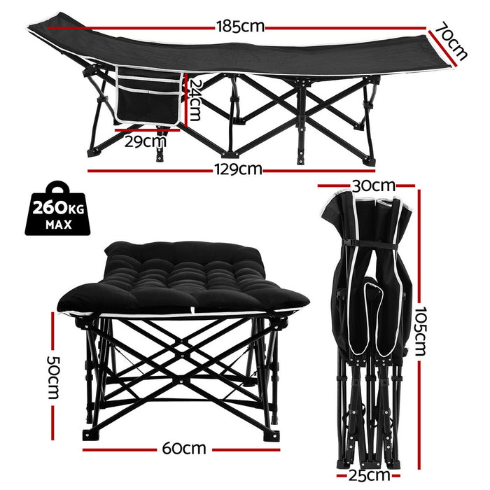 Artiss Folding Bed With Mattress Heavy Duty Black 185CM