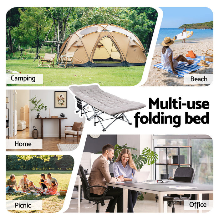 Artiss Folding Bed With Mattress Heavy Duty Grey 185CM