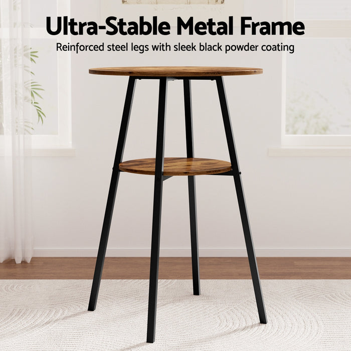 Artiss Industrial Bar Table with 2-Tier Organizer Weather-Resistant MDF Top Steel Frame