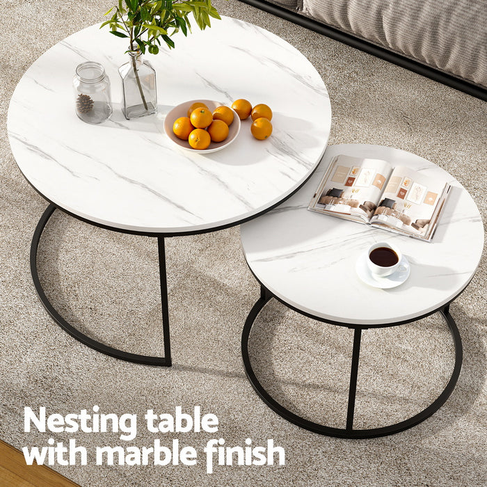 Artiss Nesting Coffee Table Set of 2 Marble Effect