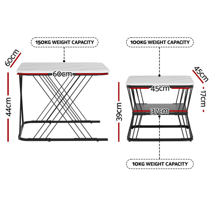 Artiss Nesting Coffee Table Set of 2 Marble Effect